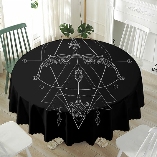 Black And White Sagittarius Sign Print Waterproof Round Tablecloth