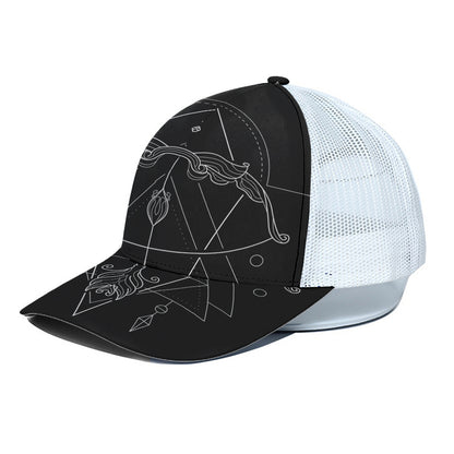 Black And White Sagittarius Sign Print White Mesh Trucker Cap