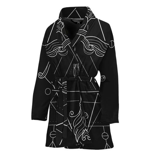 Black And White Sagittarius Sign Print Women's Bathrobe