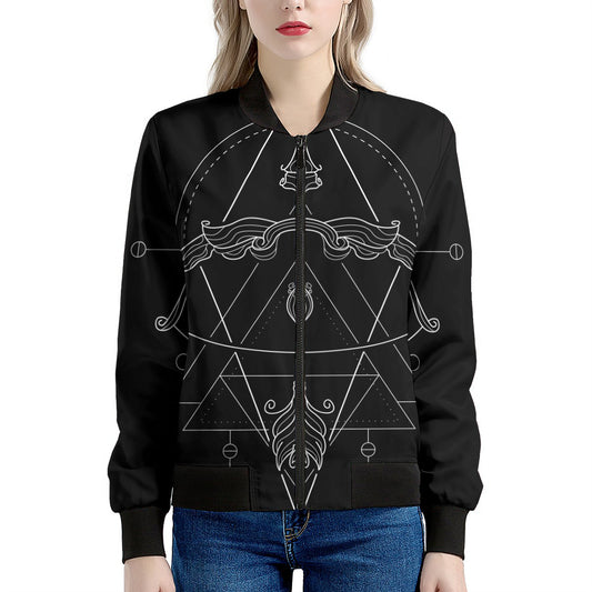 Black And White Sagittarius Sign Print Women's Bomber Jacket
