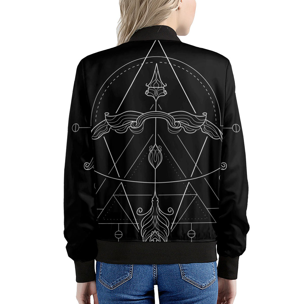 Black And White Sagittarius Sign Print Women's Bomber Jacket