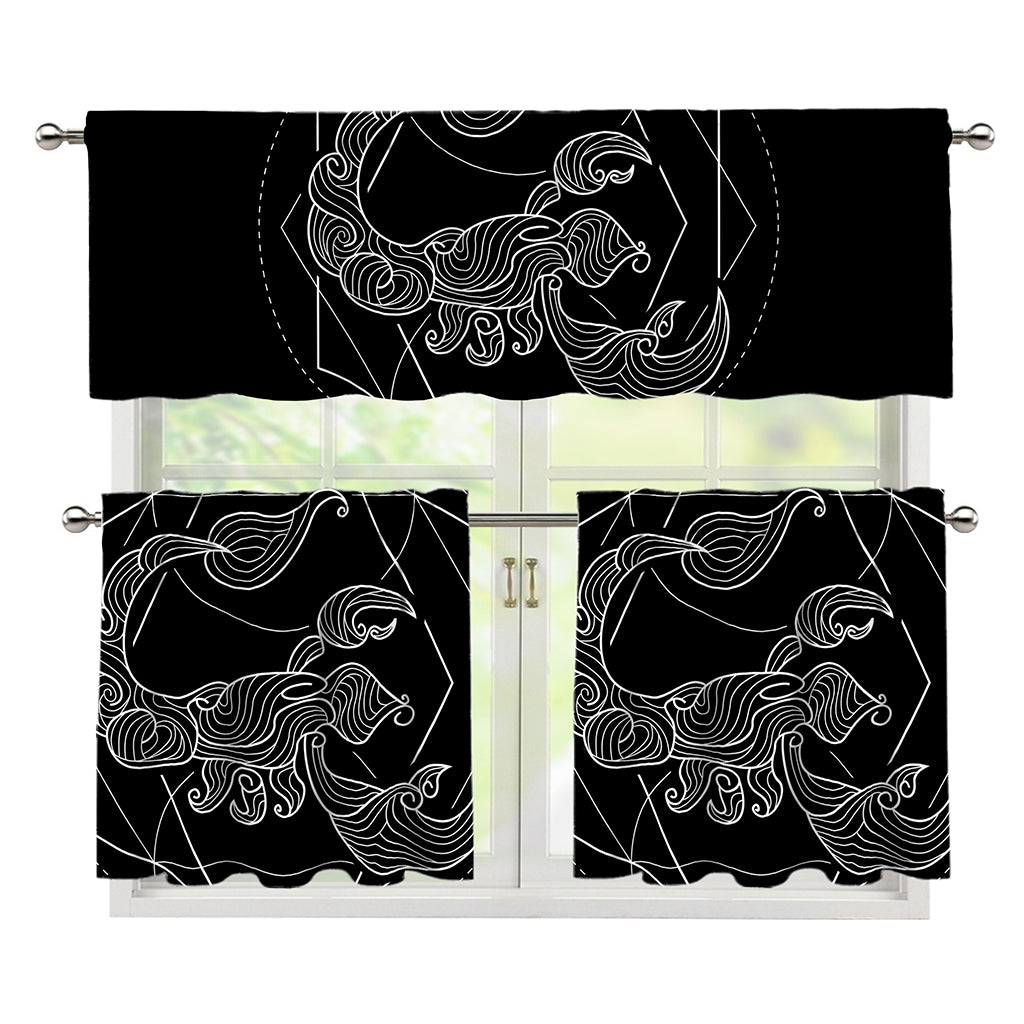 Black And White Scorpio Sign Print 3 Piece Kitchen Curtains