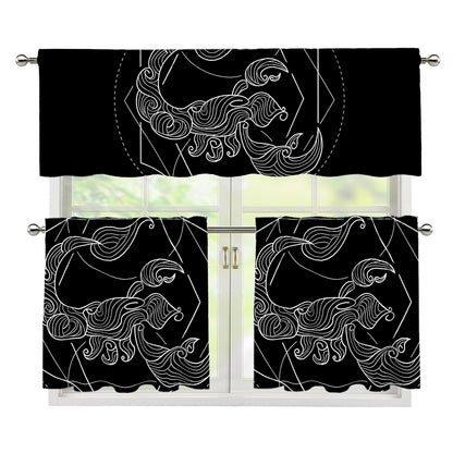 Black And White Scorpio Sign Print 3 Piece Kitchen Curtains