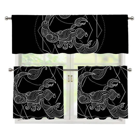 Black And White Scorpio Sign Print 3 Piece Kitchen Curtains