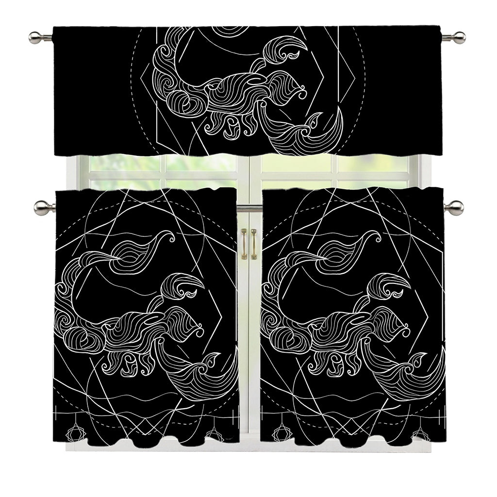 Black And White Scorpio Sign Print 3 Piece Kitchen Curtains