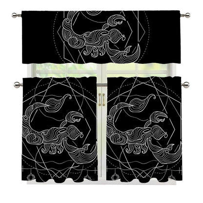 Black And White Scorpio Sign Print 3 Piece Kitchen Curtains