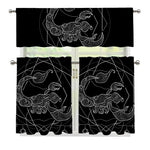 Black And White Scorpio Sign Print 3 Piece Kitchen Curtains