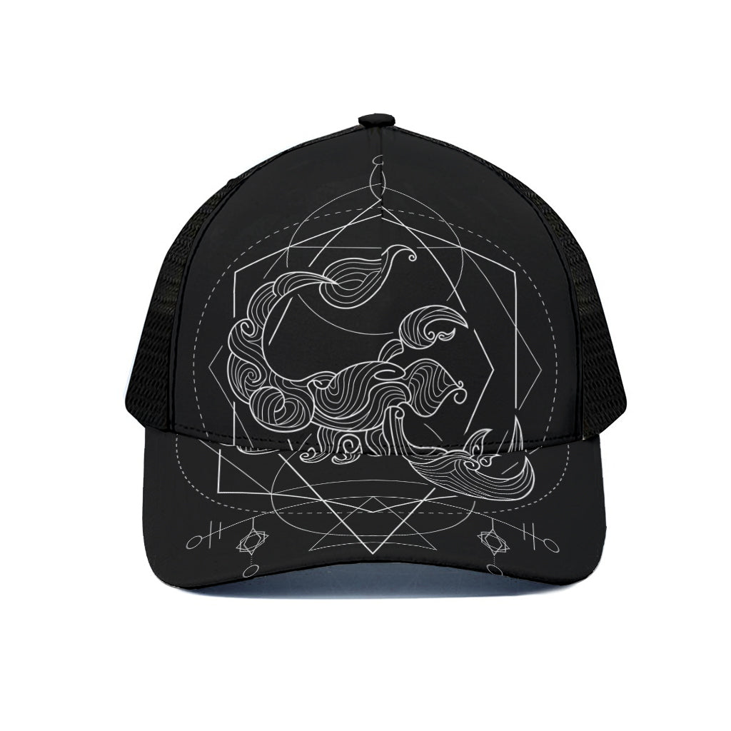 Black And White Scorpio Sign Print Black Mesh Trucker Cap