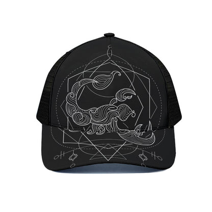 Black And White Scorpio Sign Print Black Mesh Trucker Cap