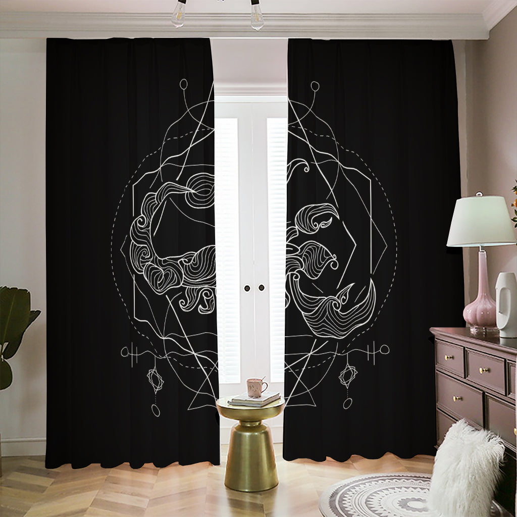 Black And White Scorpio Sign Print Blackout Pencil Pleat Curtains