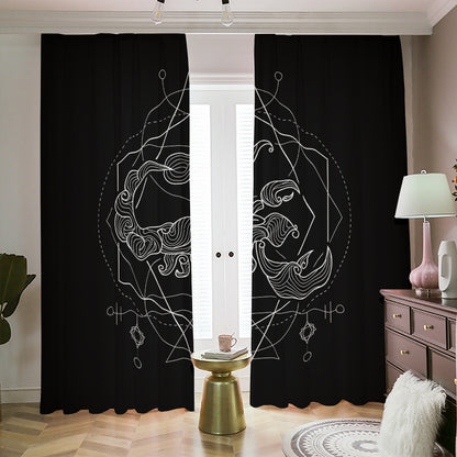 Black And White Scorpio Sign Print Blackout Pencil Pleat Curtains