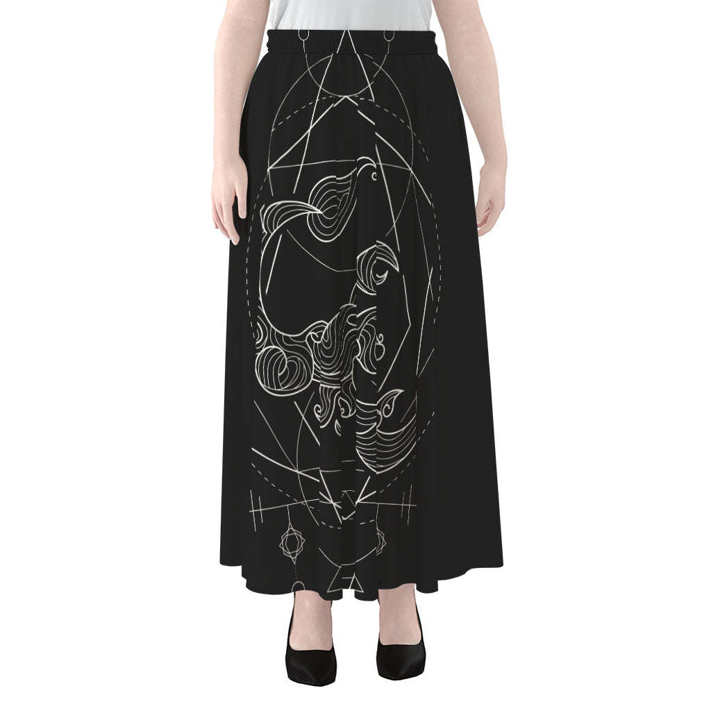Black And White Scorpio Sign Print Chiffon Maxi Skirt