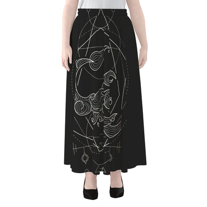 Black And White Scorpio Sign Print Chiffon Maxi Skirt