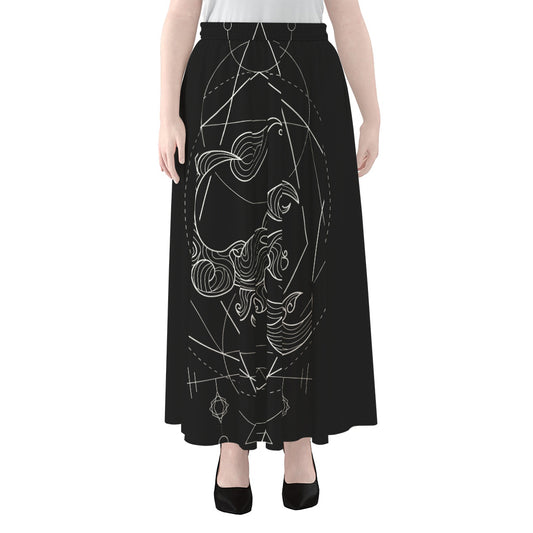Black And White Scorpio Sign Print Chiffon Maxi Skirt