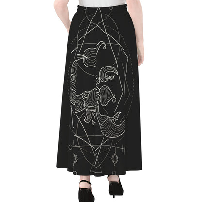 Black And White Scorpio Sign Print Chiffon Maxi Skirt