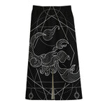 Black And White Scorpio Sign Print Cotton Front Slit Maxi Skirt