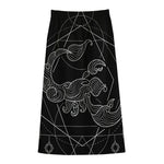 Black And White Scorpio Sign Print Cotton Front Slit Maxi Skirt
