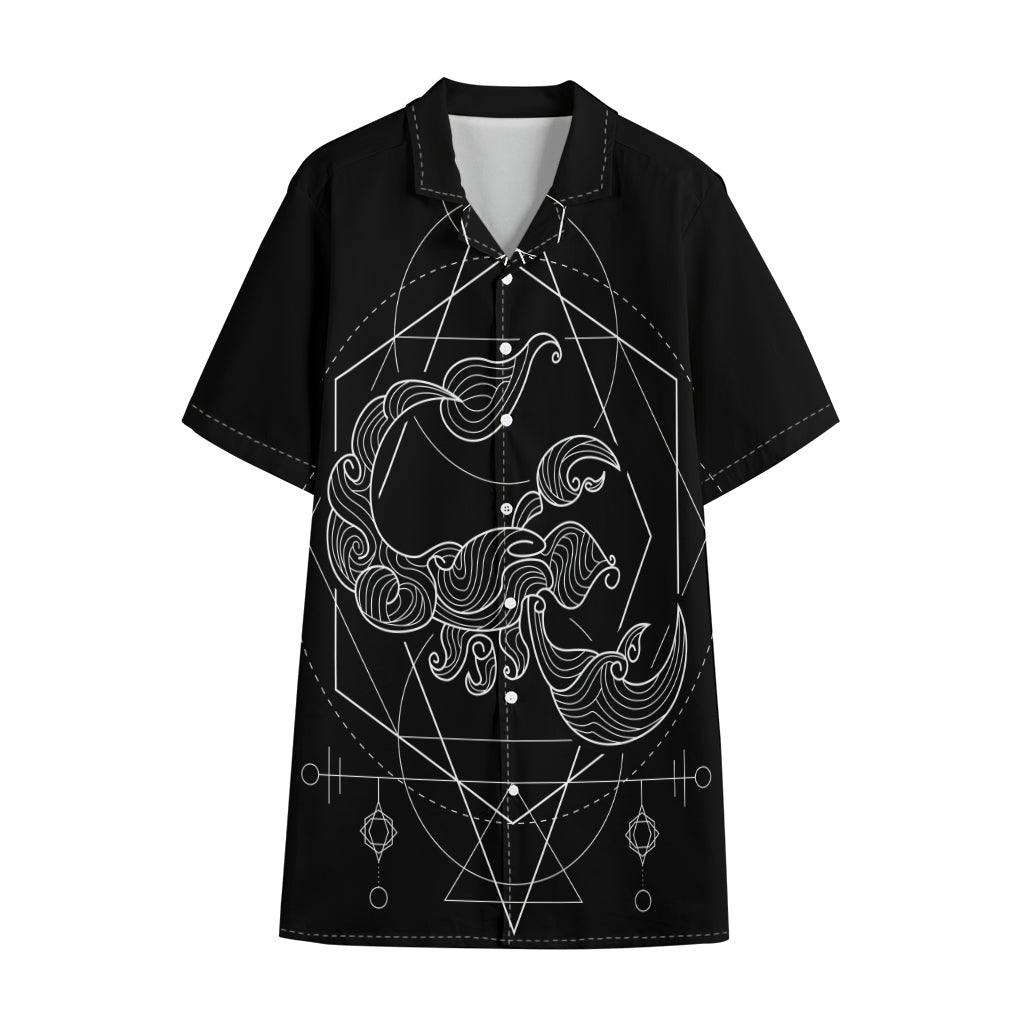 Black And White Scorpio Sign Print Cotton Hawaiian Shirt