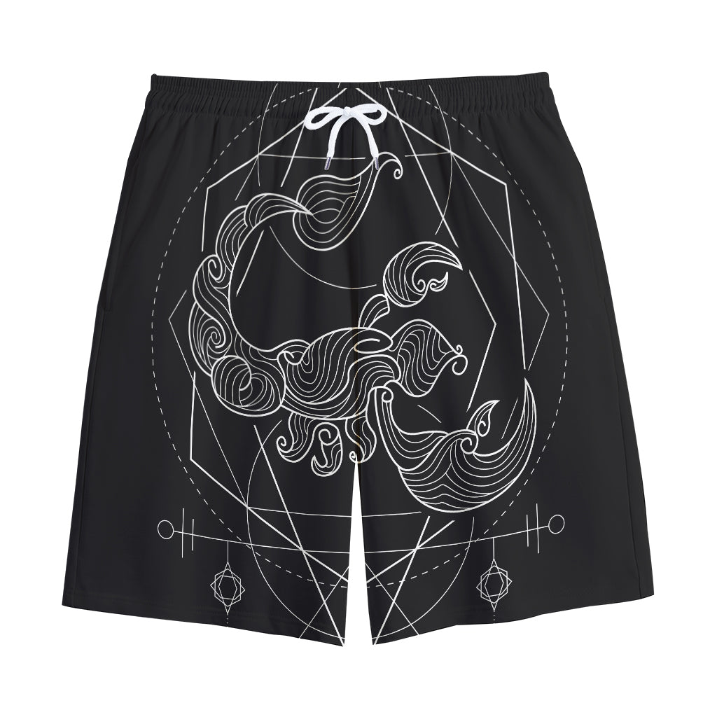 Black And White Scorpio Sign Print Cotton Shorts