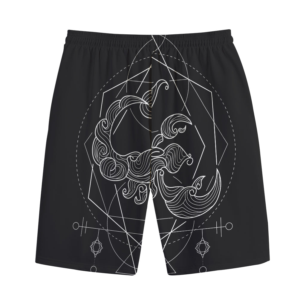 Black And White Scorpio Sign Print Cotton Shorts