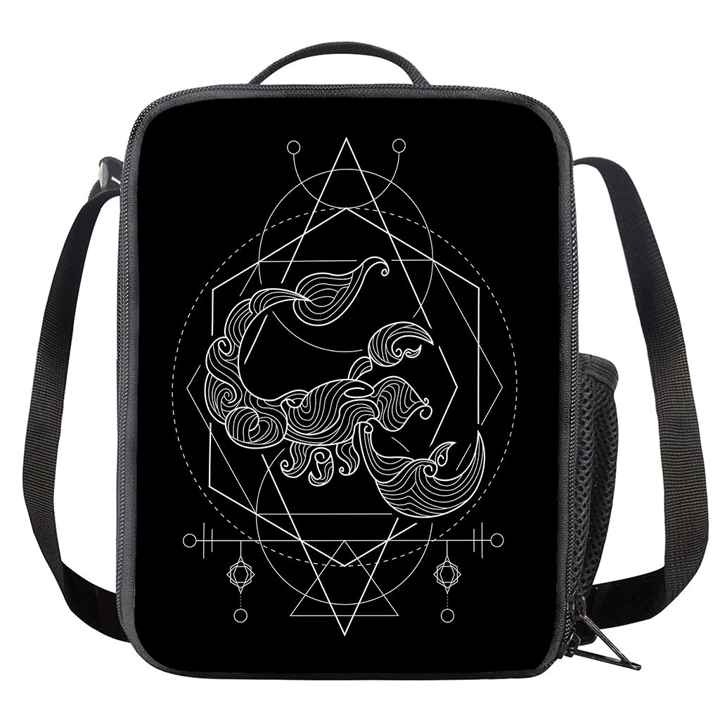 Black And White Scorpio Sign Print Crossbody Lunch Bag