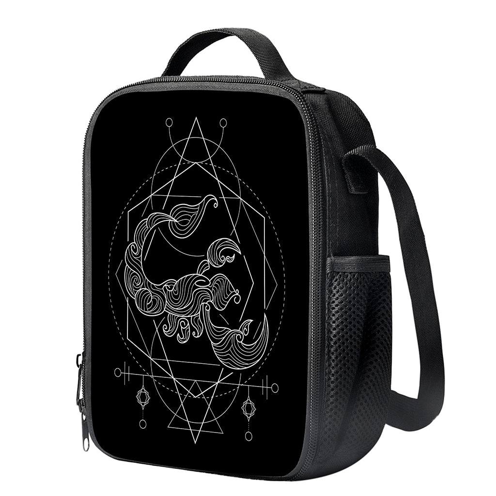 Black And White Scorpio Sign Print Crossbody Lunch Bag