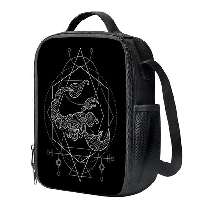Black And White Scorpio Sign Print Crossbody Lunch Bag