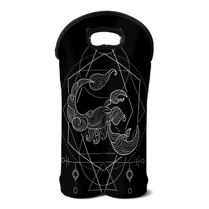 Black And White Scorpio Sign Print Double Neoprene Wine Tote