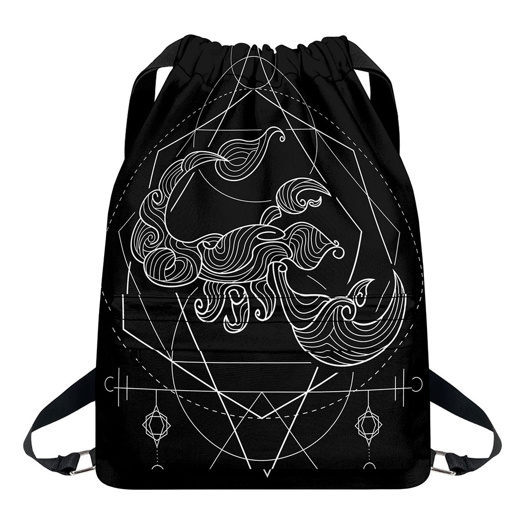 Black And White Scorpio Sign Print Drawstring Backpack