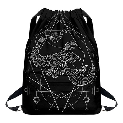 Black And White Scorpio Sign Print Drawstring Backpack