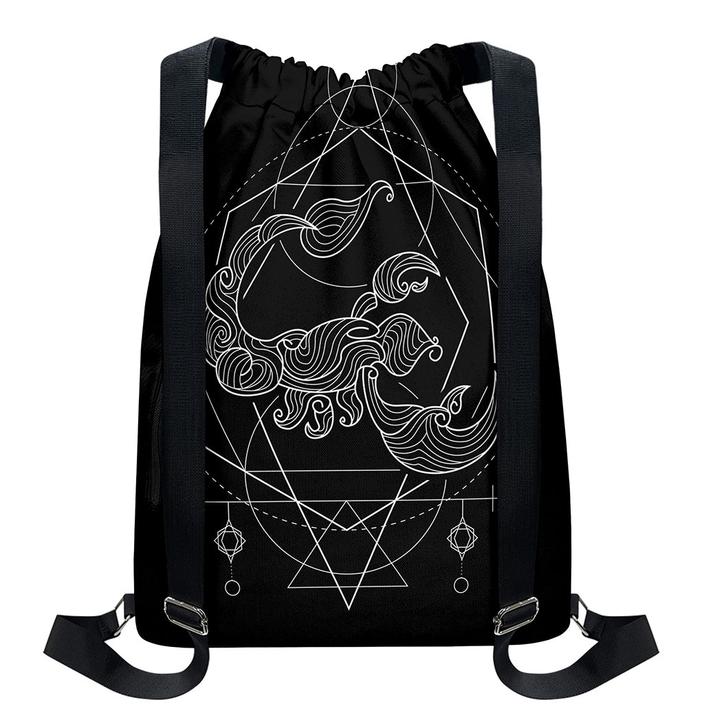 Black And White Scorpio Sign Print Drawstring Backpack