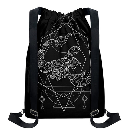 Black And White Scorpio Sign Print Drawstring Backpack