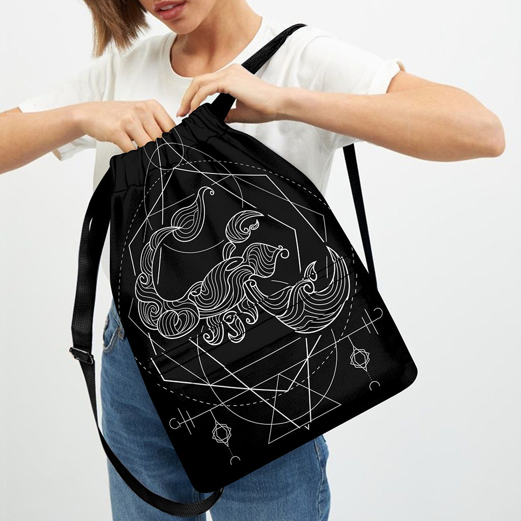 Black And White Scorpio Sign Print Drawstring Backpack