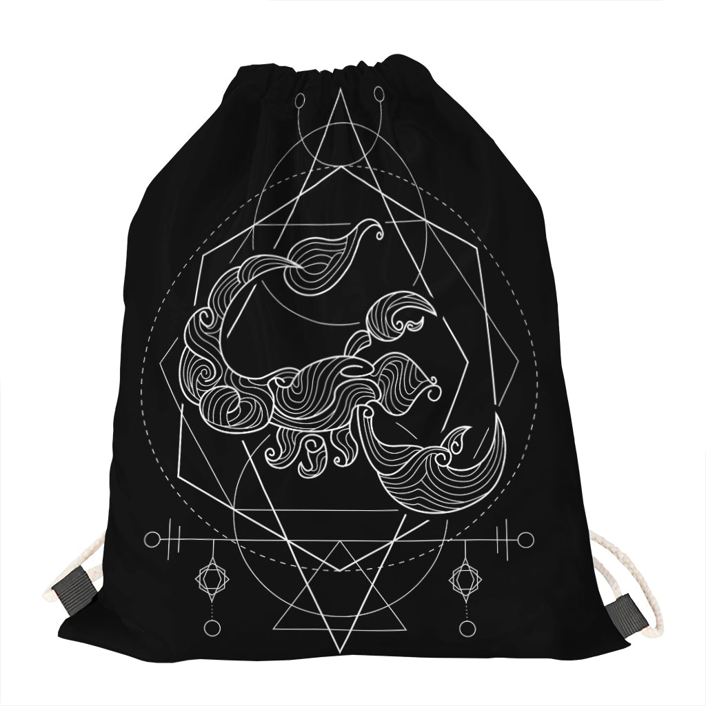 Black And White Scorpio Sign Print Drawstring Bag