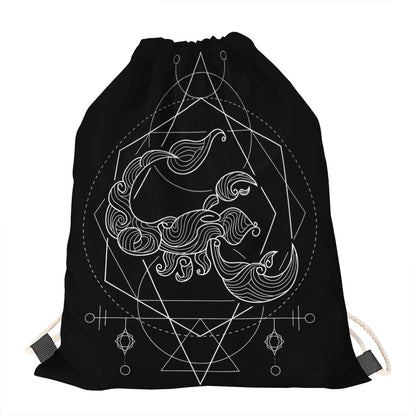 Black And White Scorpio Sign Print Drawstring Bag