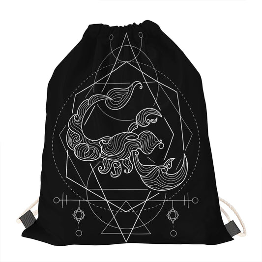 Black And White Scorpio Sign Print Drawstring Bag