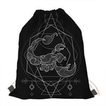Black And White Scorpio Sign Print Drawstring Bag