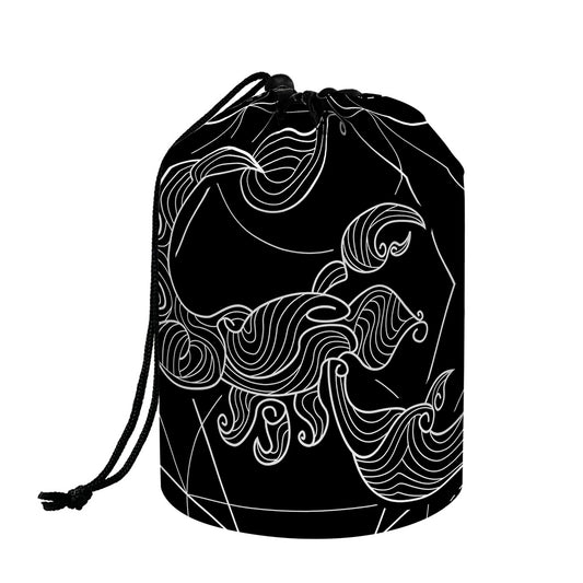 Black And White Scorpio Sign Print Drawstring Makeup Bag