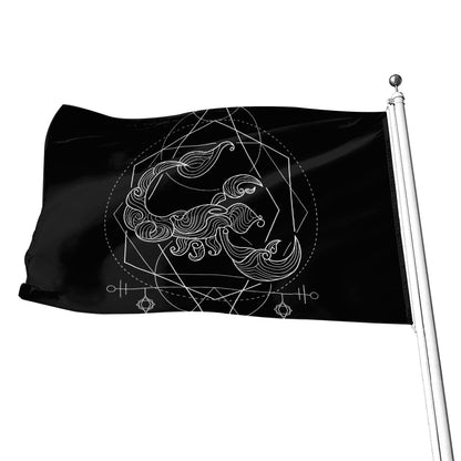 Black And White Scorpio Sign Print Flag