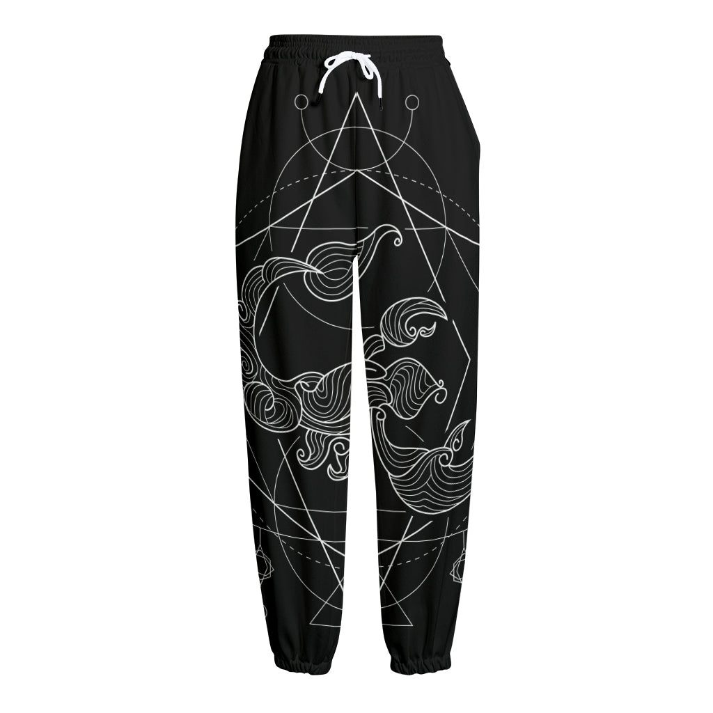 Black And White Scorpio Sign Print Fleece Lined Knit Pants
