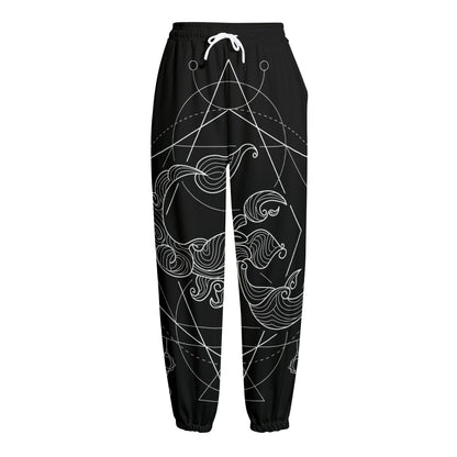 Black And White Scorpio Sign Print Fleece Lined Knit Pants