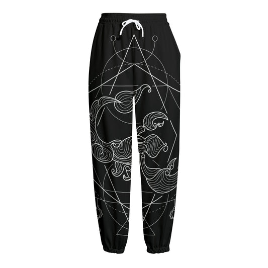 Black And White Scorpio Sign Print Fleece Lined Knit Pants