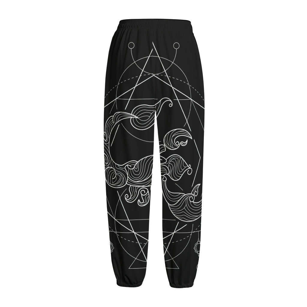 Black And White Scorpio Sign Print Fleece Lined Knit Pants