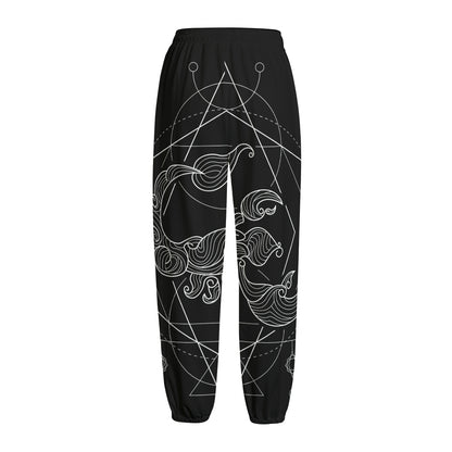Black And White Scorpio Sign Print Fleece Lined Knit Pants