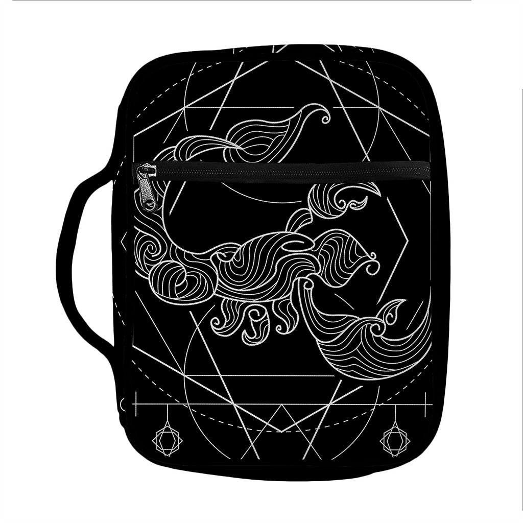 Black And White Scorpio Sign Print Front Pocket Bible Bag
