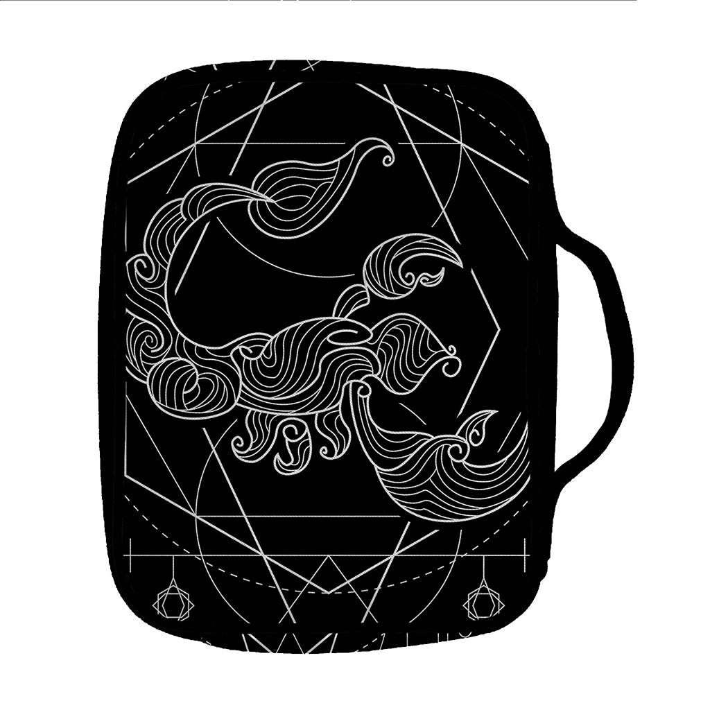 Black And White Scorpio Sign Print Front Pocket Bible Bag