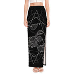 Black And White Scorpio Sign Print High Slit Maxi Skirt