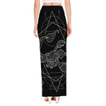 Black And White Scorpio Sign Print High Slit Maxi Skirt
