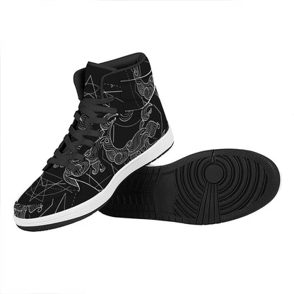 Black And White Scorpio Sign Print High Top Leather Sneakers