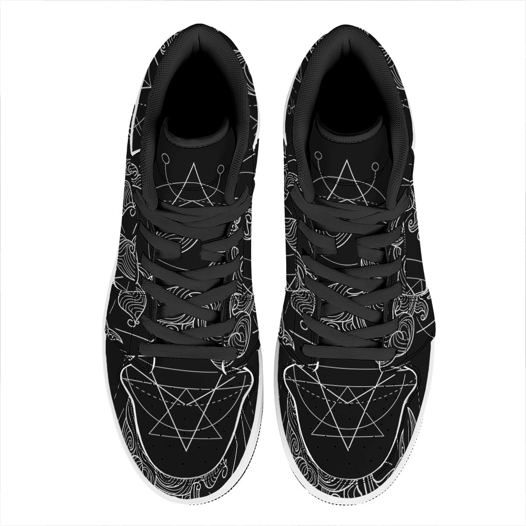 Black And White Scorpio Sign Print High Top Leather Sneakers